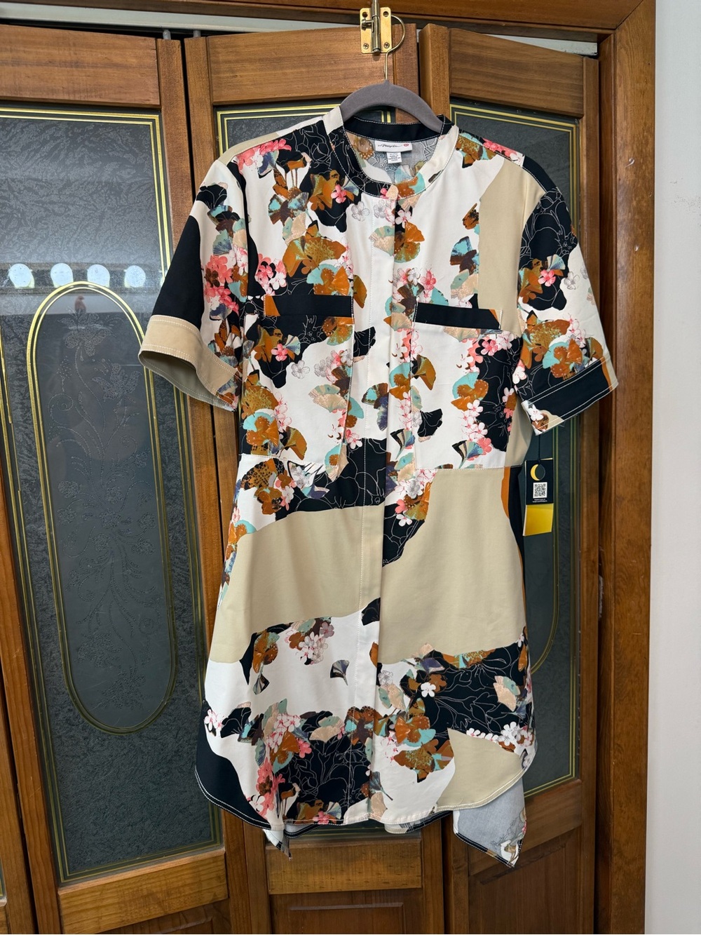 PHILIP LIM Ladies Floral Patchwork Short-Sleeve Zippered Shirt Dress, BRAND NEW